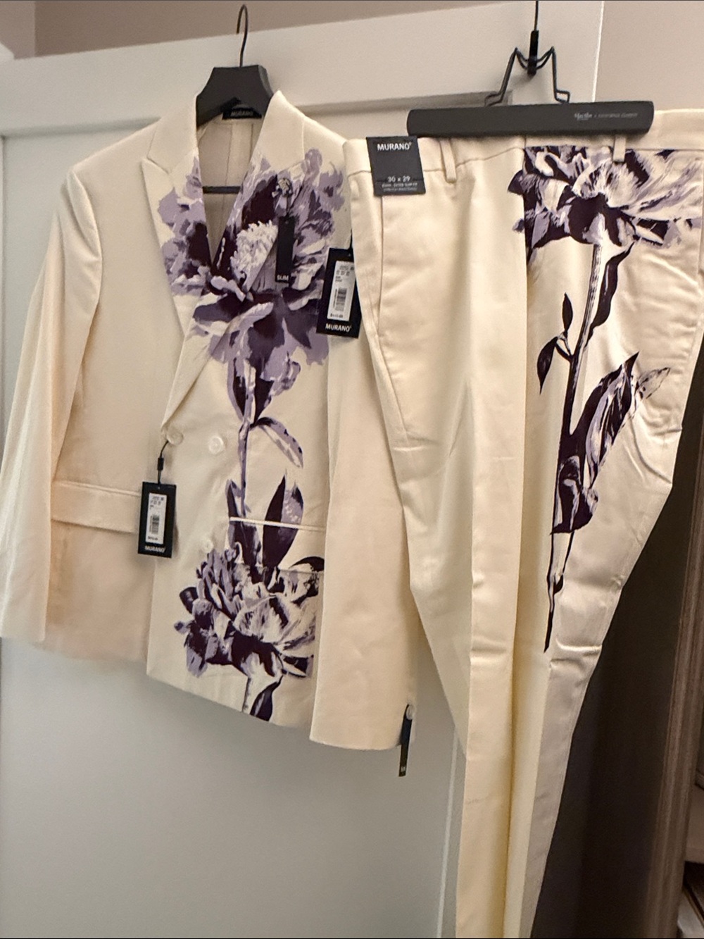Murano Cream Blazer and Trousers with Purple Floral Print